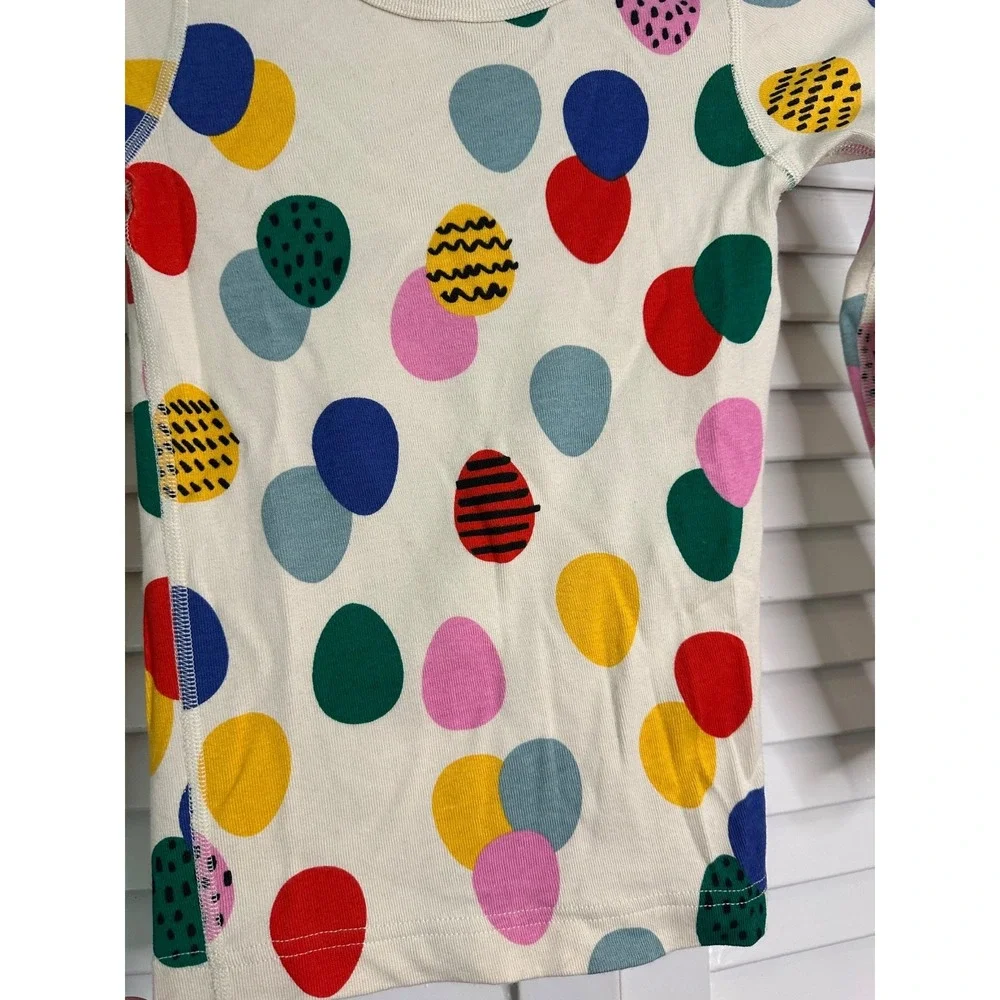 Hanna Andersson Size 120 6-7 Ivory Colorful Easter Egg Print Organic Pajamas LJs